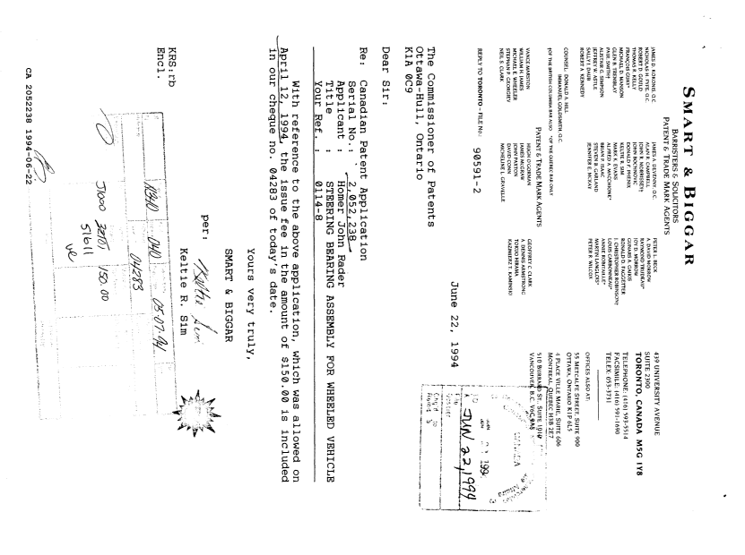 Document de brevet canadien 2052238. Correspondance reliée au PCT 19940622. Image 1 de 2