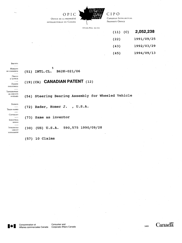 Document de brevet canadien 2052238. Page couverture 19960213. Image 1 de 1