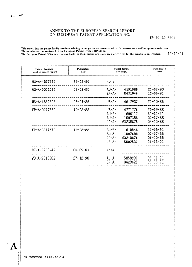 Canadian Patent Document 2052354. Prosecution Correspondence 19980616. Image 4 of 4