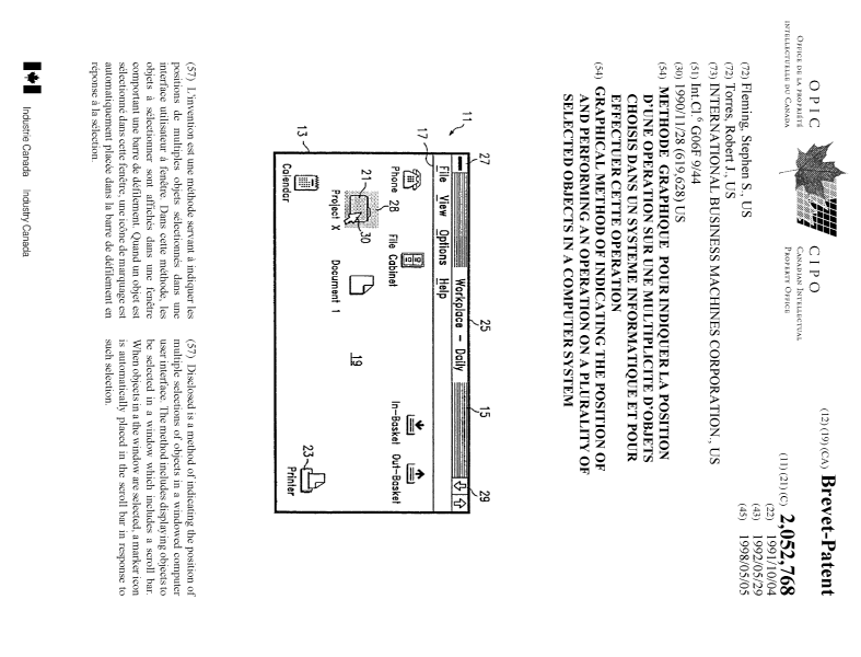 Document de brevet canadien 2052768. Page couverture 19980504. Image 1 de 1