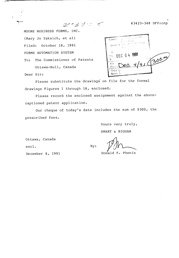 Document de brevet canadien 2053717. Correspondance 19911204. Image 1 de 28