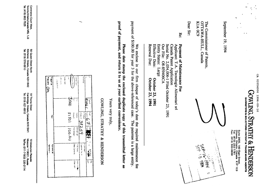 Document de brevet canadien 2054006. Taxes 19940916. Image 1 de 1