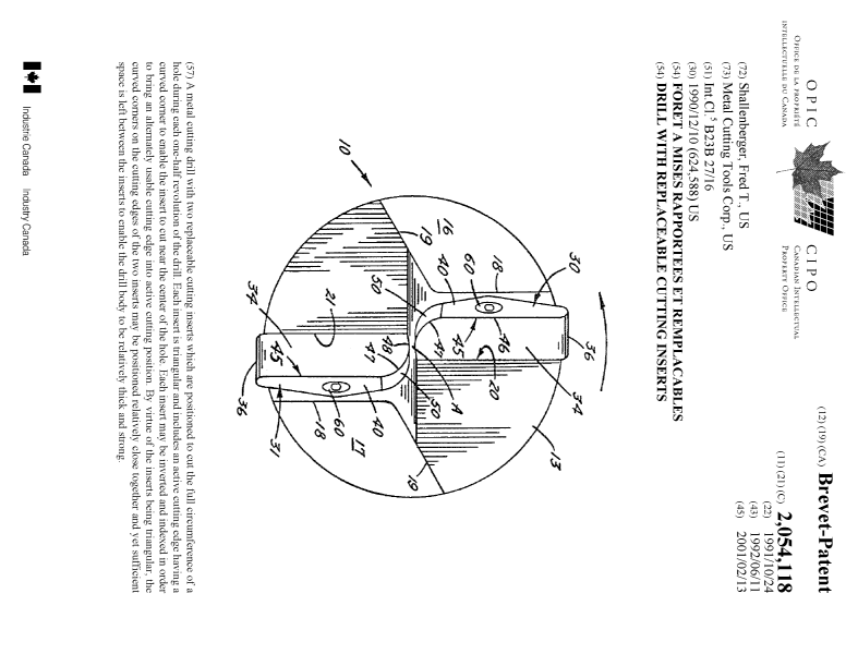Document de brevet canadien 2054118. Page couverture 20010118. Image 1 de 1