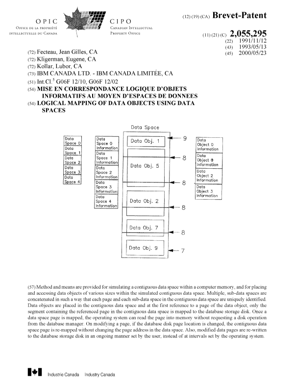 Document de brevet canadien 2055295. Page couverture 20000501. Image 1 de 1
