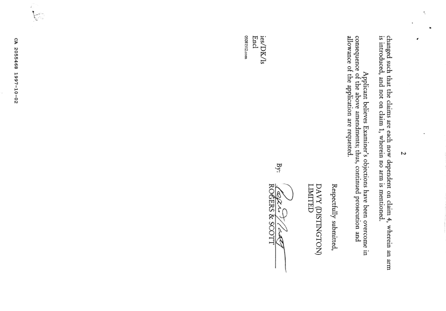 Canadian Patent Document 2055468. Prosecution Correspondence 19971002. Image 2 of 2