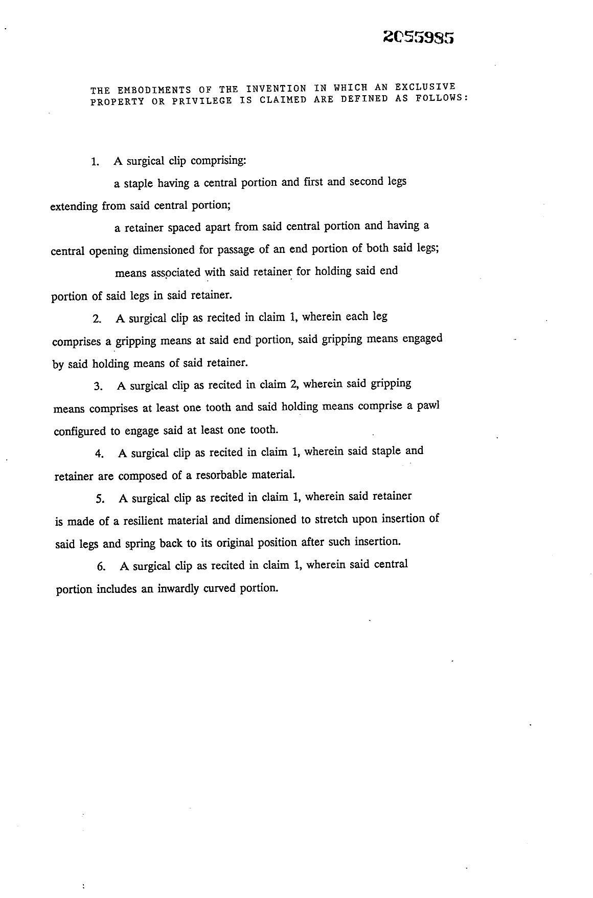 Document de brevet canadien 2055985. Revendications 19920621. Image 1 de 2