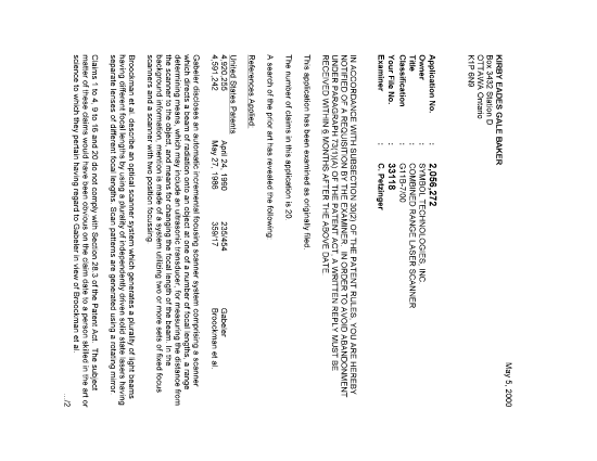 Document de brevet canadien 2056272. Poursuite-Amendment 20000505. Image 1 de 2