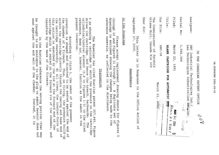 Document de brevet canadien 2056389. Poursuite-Amendment 20010321. Image 1 de 6