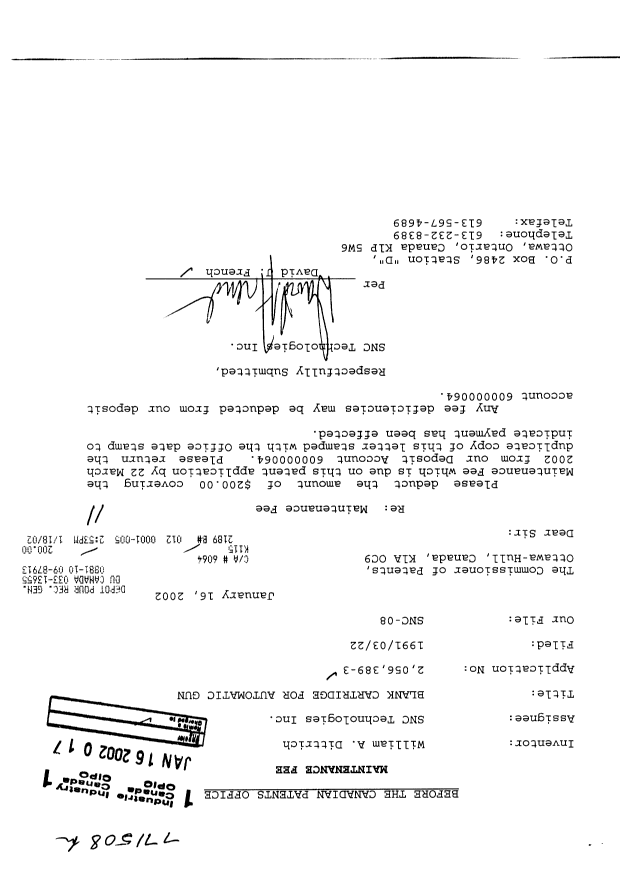Canadian Patent Document 2056389. Fees 20020116. Image 1 of 1