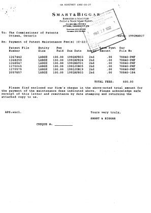 Document de brevet canadien 2057857. Taxes 19920327. Image 1 de 1