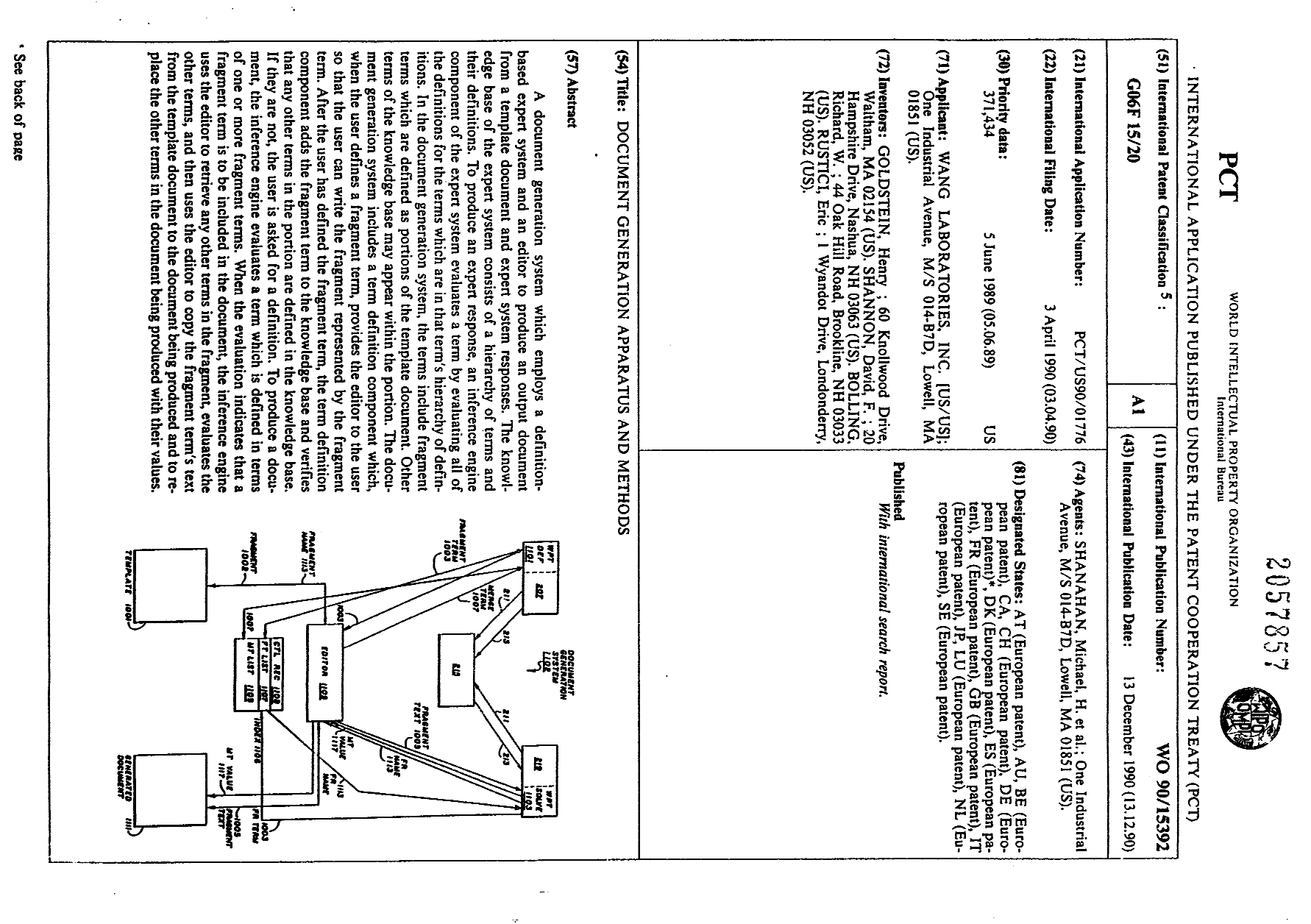 Canadian Patent Document 2057857. Abstract 19950808. Image 1 of 1