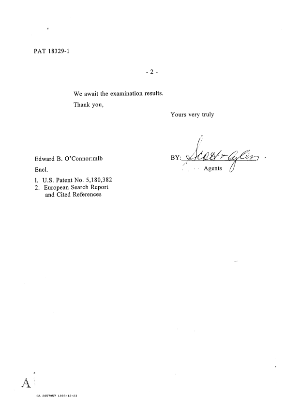 Document de brevet canadien 2057957. Correspondance de la poursuite 19931223. Image 2 de 4