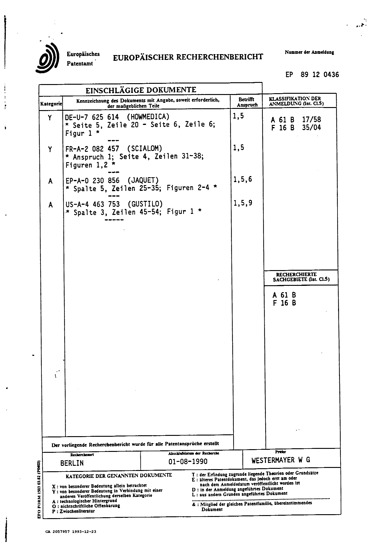 Canadian Patent Document 2057957. Prosecution Correspondence 19931223. Image 4 of 4