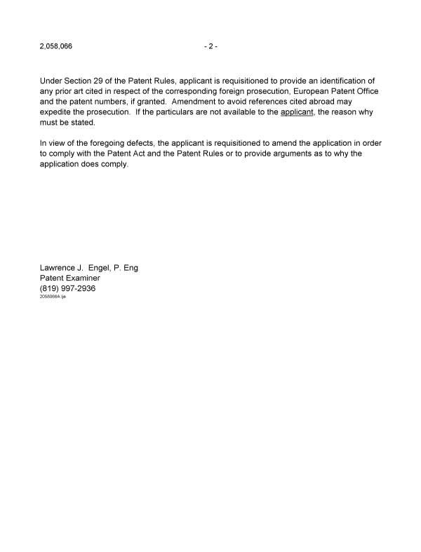 Canadian Patent Document 2058066. Prosecution-Amendment 20010529. Image 2 of 2