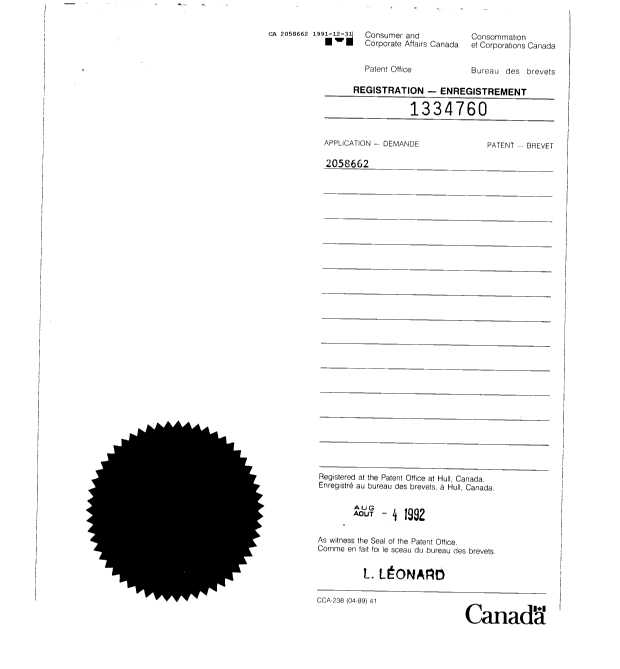 Document de brevet canadien 2058662. Correspondance de la poursuite 19911231. Image 1 de 24