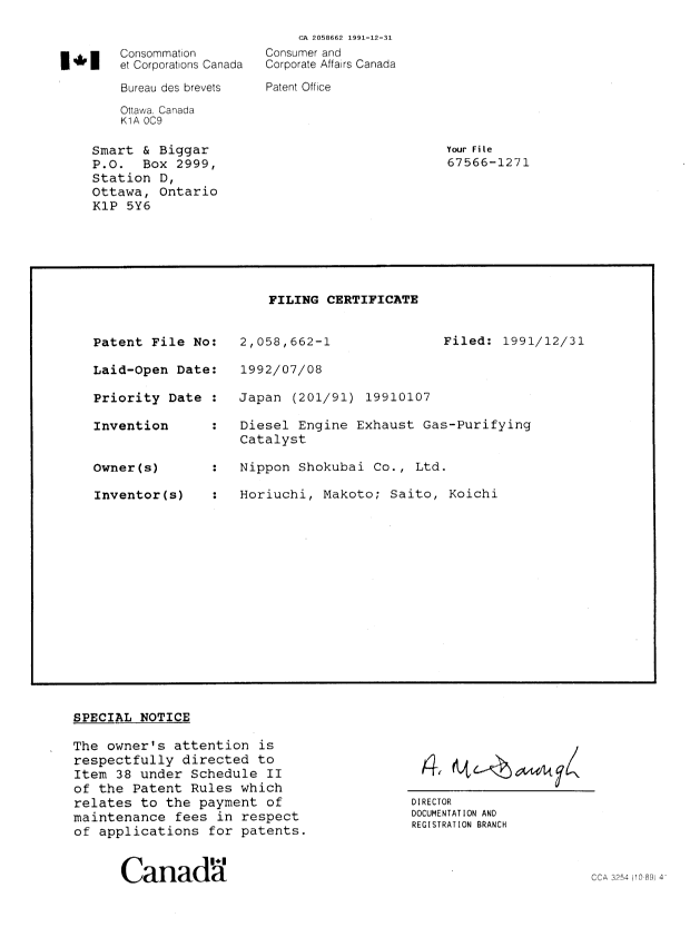 Canadian Patent Document 2058662. Prosecution Correspondence 19911231. Image 23 of 24