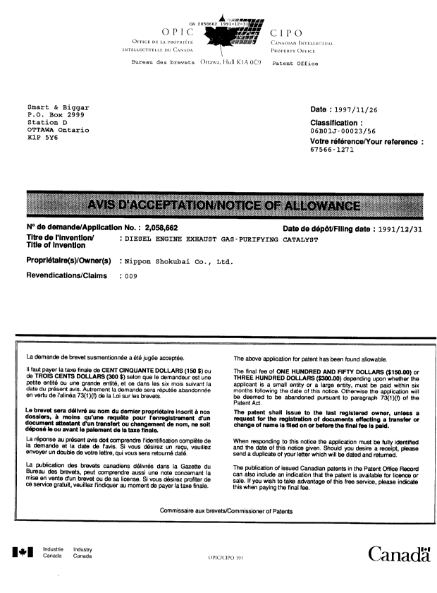 Document de brevet canadien 2058662. Correspondance de la poursuite 19911231. Image 24 de 24