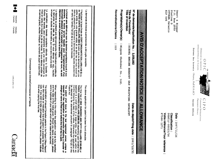 Canadian Patent Document 2058662. Prosecution Correspondence 19911231. Image 24 of 24