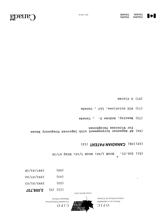Document de brevet canadien 2058737. Page couverture 19961226. Image 1 de 1