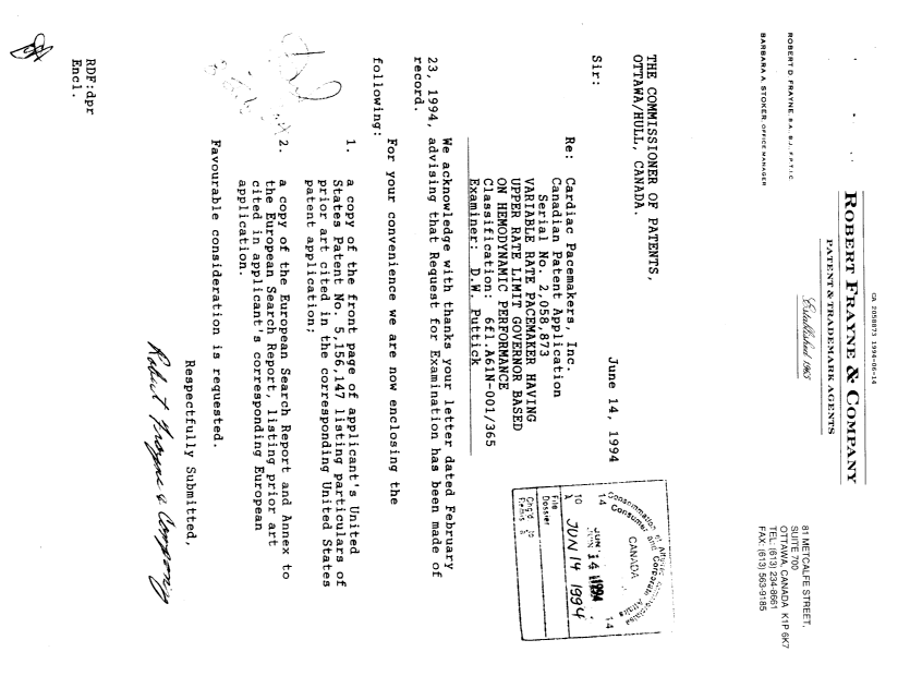 Document de brevet canadien 2058873. Correspondance de la poursuite 19940614. Image 1 de 1