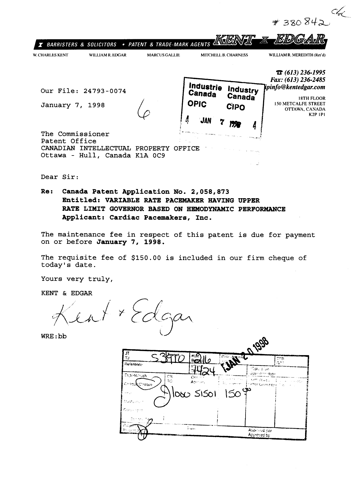 Document de brevet canadien 2058873. Taxes 19980107. Image 1 de 1