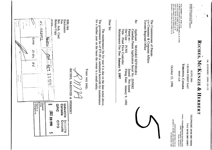 Document de brevet canadien 2059082. Taxes 19961023. Image 1 de 1
