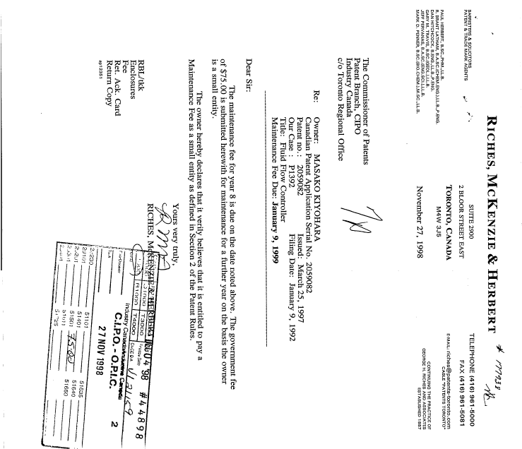 Document de brevet canadien 2059082. Taxes 19981127. Image 1 de 1