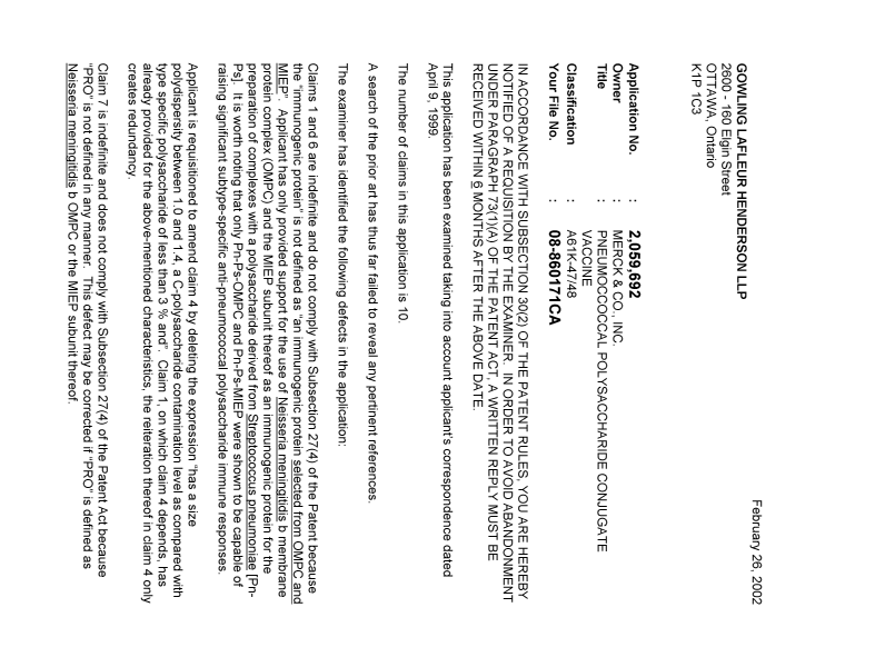 Document de brevet canadien 2059692. Poursuite-Amendment 20020226. Image 1 de 2