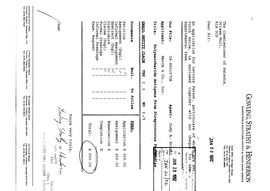 Document de brevet canadien 2059693. Cession 19920120. Image 1 de 9