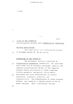 Canadian Patent Document 2059693. Description 20010830. Image 1 of 111