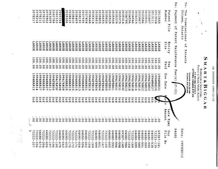 Document de brevet canadien 2060009. Taxes 19931210. Image 1 de 1