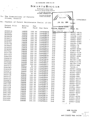 Document de brevet canadien 2061358. Taxes 19940120. Image 1 de 1