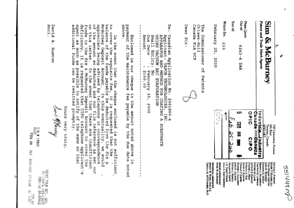 Canadian Patent Document 2061809. Fees 20000225. Image 1 of 1