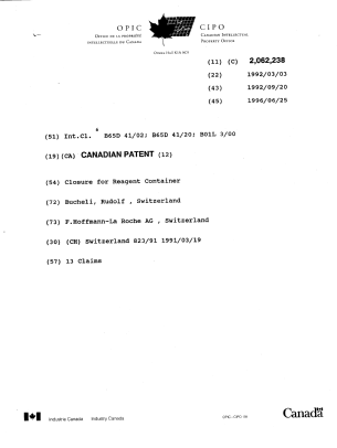 Document de brevet canadien 2062238. Page couverture 19951225. Image 1 de 1