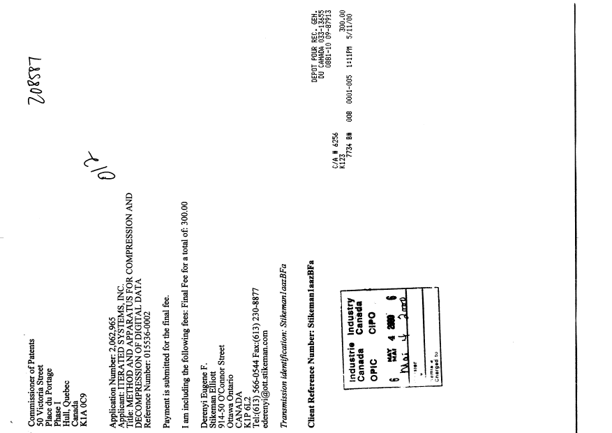 Canadian Patent Document 2062965. Correspondence 19991204. Image 1 of 2