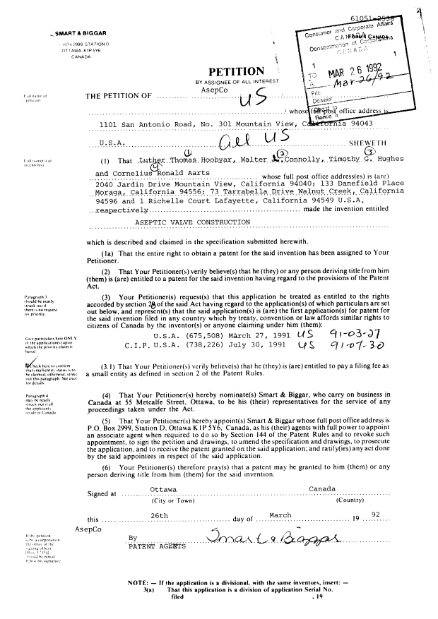 Document de brevet canadien 2064115. Cession 19920326. Image 2 de 18