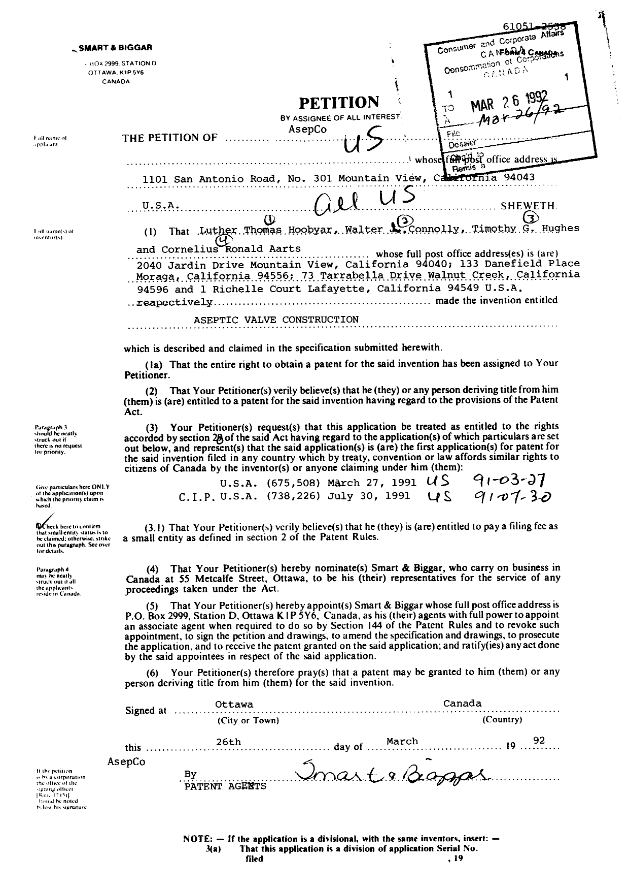 Canadian Patent Document 2064115. Assignment 19920326. Image 2 of 18