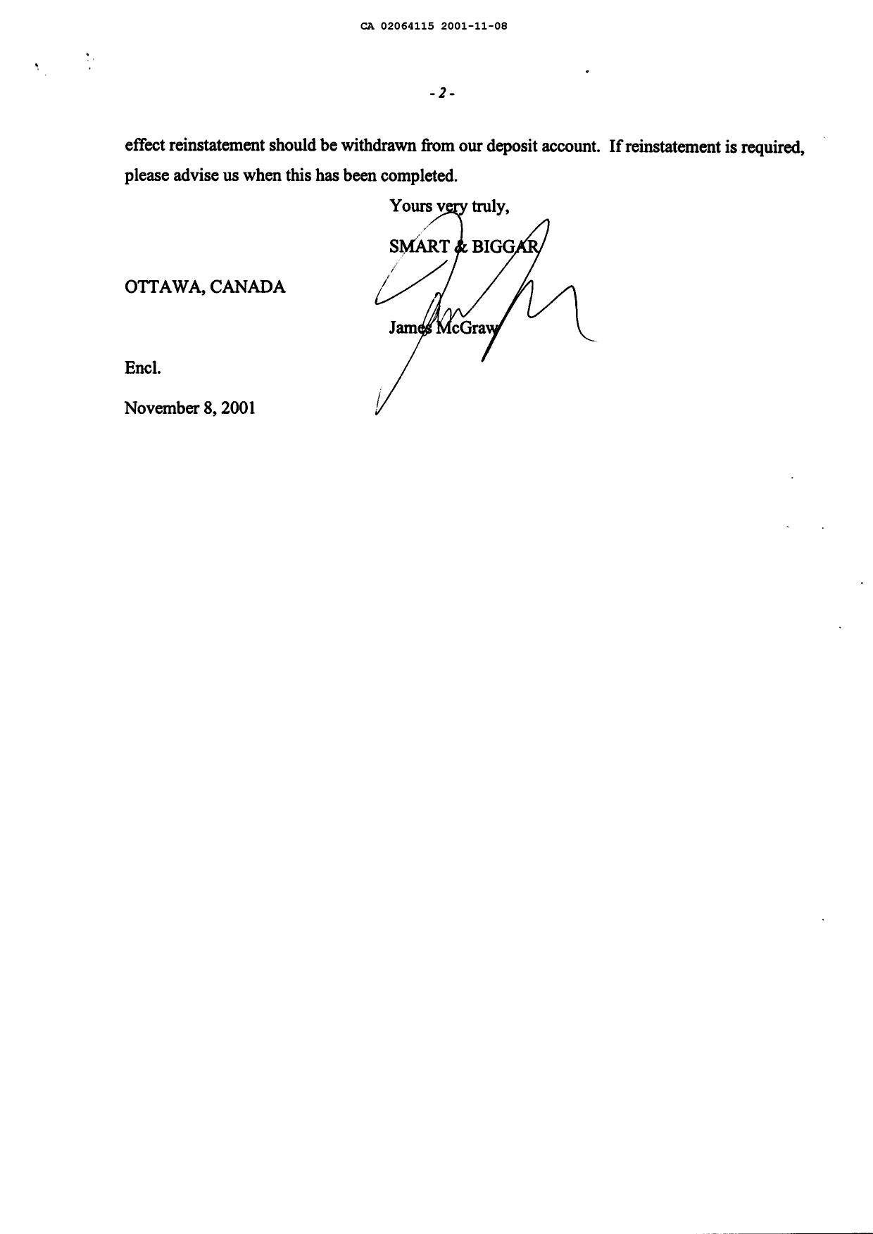 Canadian Patent Document 2064115. Correspondence 20011108. Image 2 of 2