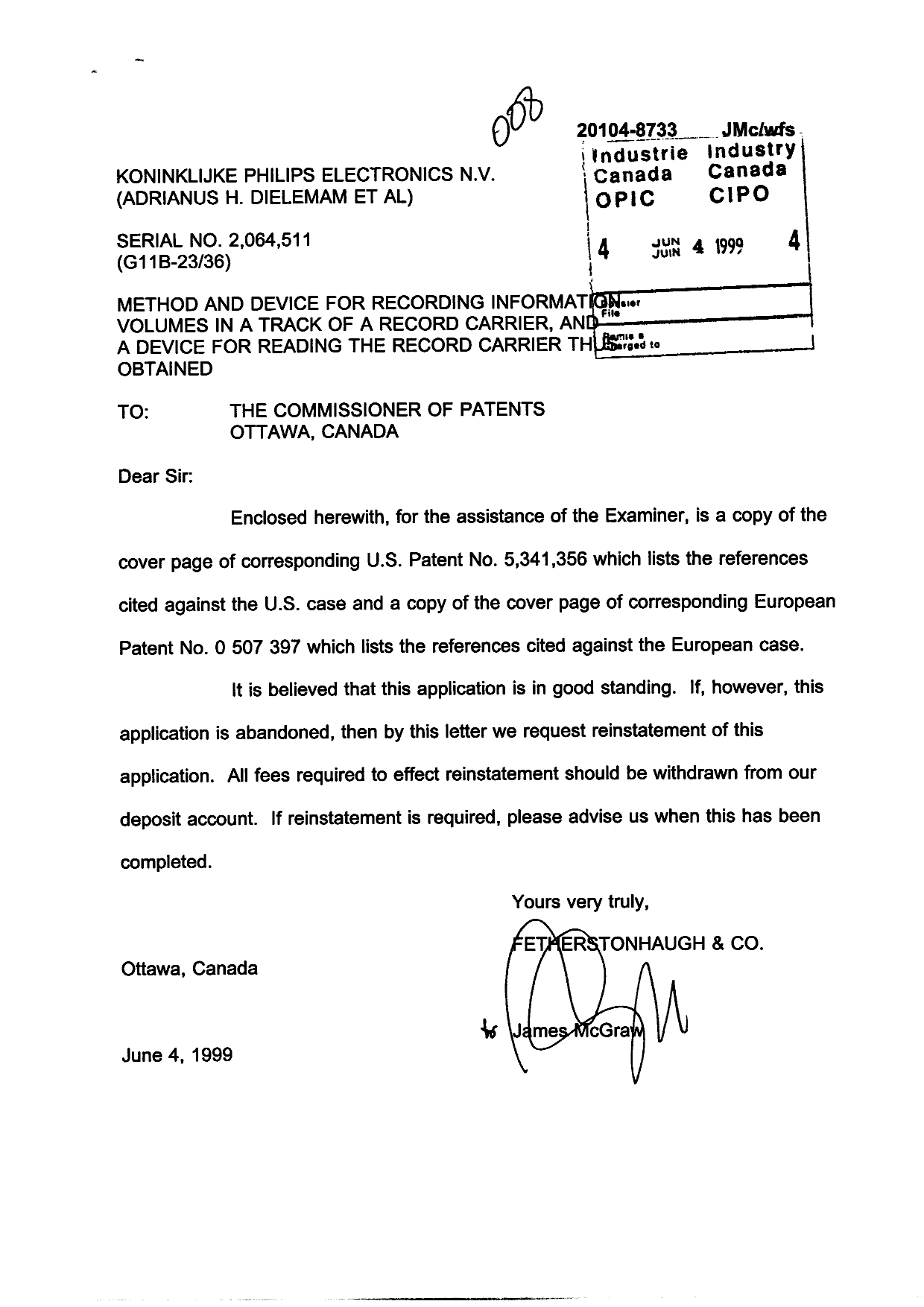 Document de brevet canadien 2064511. Poursuite-Amendment 19981204. Image 1 de 3