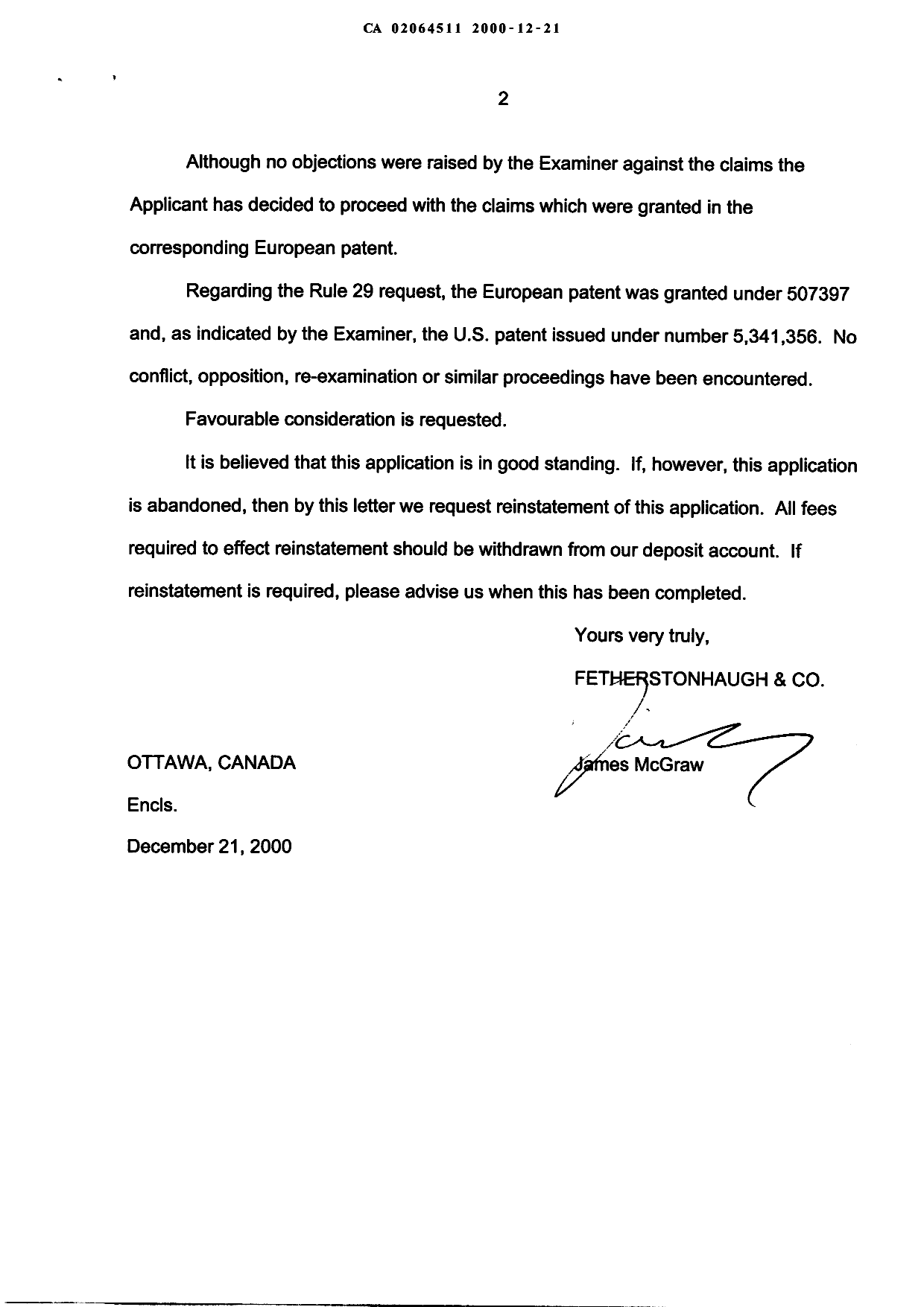 Canadian Patent Document 2064511. Prosecution-Amendment 19991221. Image 2 of 31