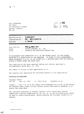 Document de brevet canadien 2064977. Demande d'examen 19961203. Image 1 de 2