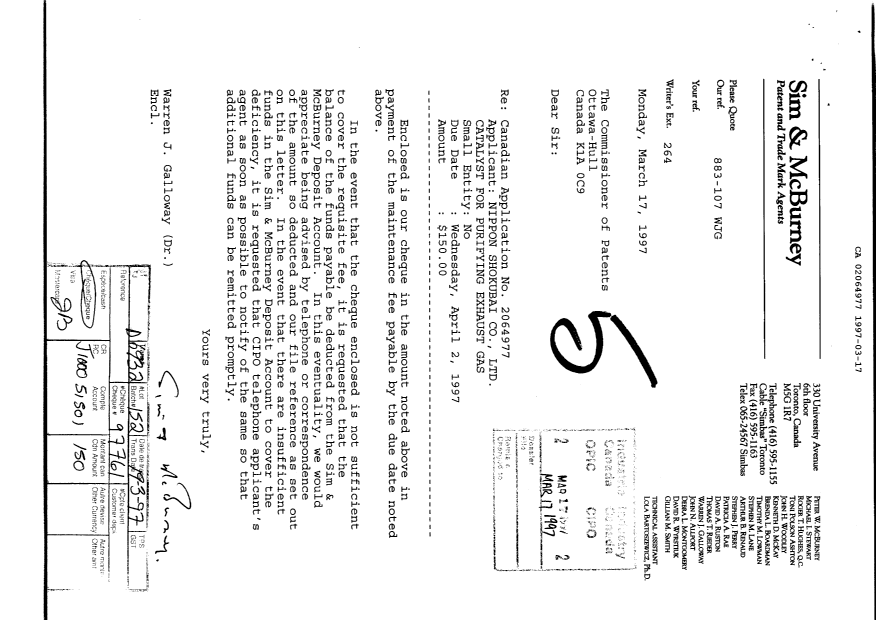 Document de brevet canadien 2064977. Taxes 19970317. Image 1 de 1
