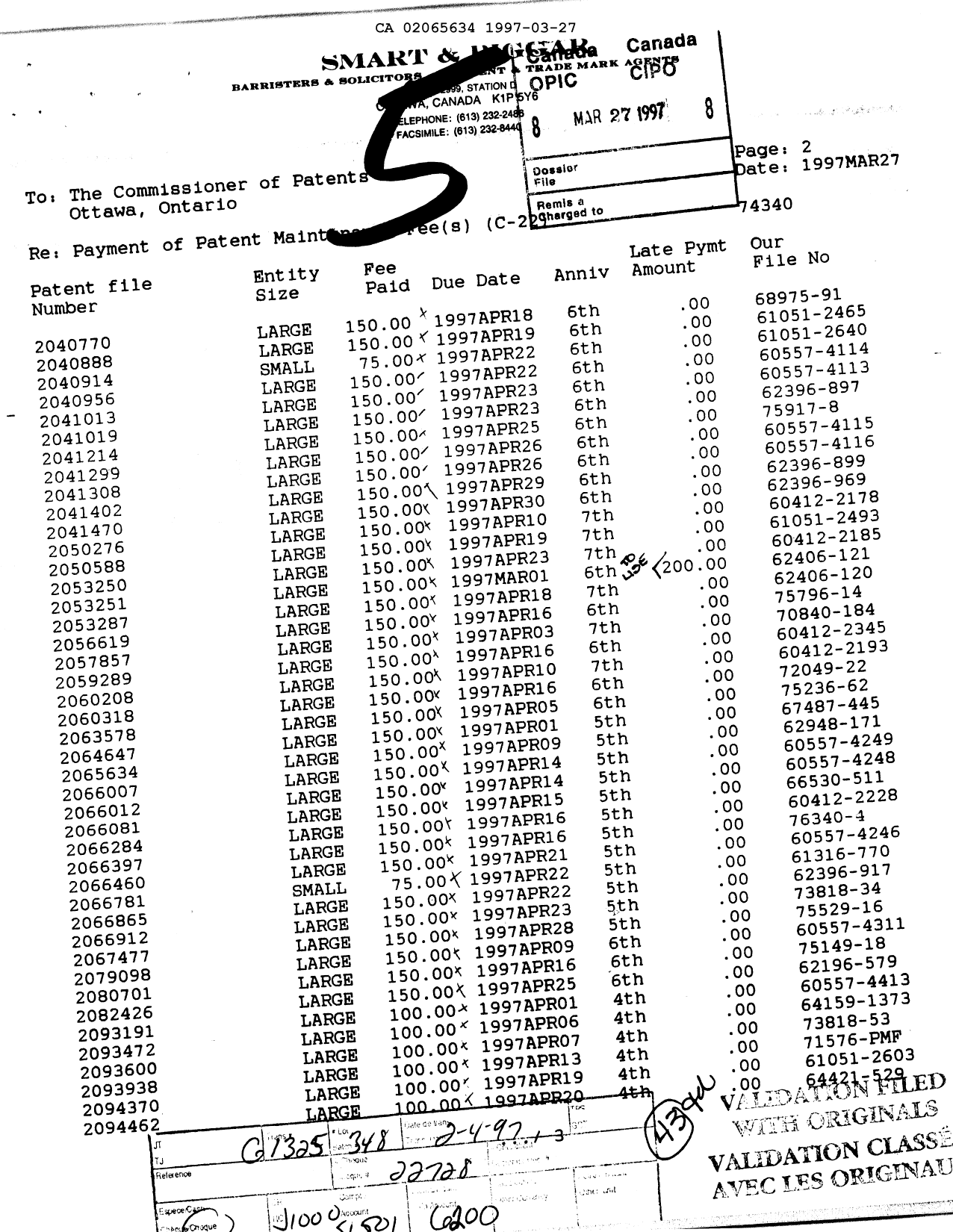 Document de brevet canadien 2065634. Taxes 19970327. Image 1 de 1
