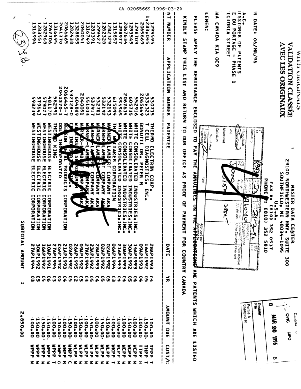 Document de brevet canadien 2065669. Taxes 19960320. Image 1 de 1