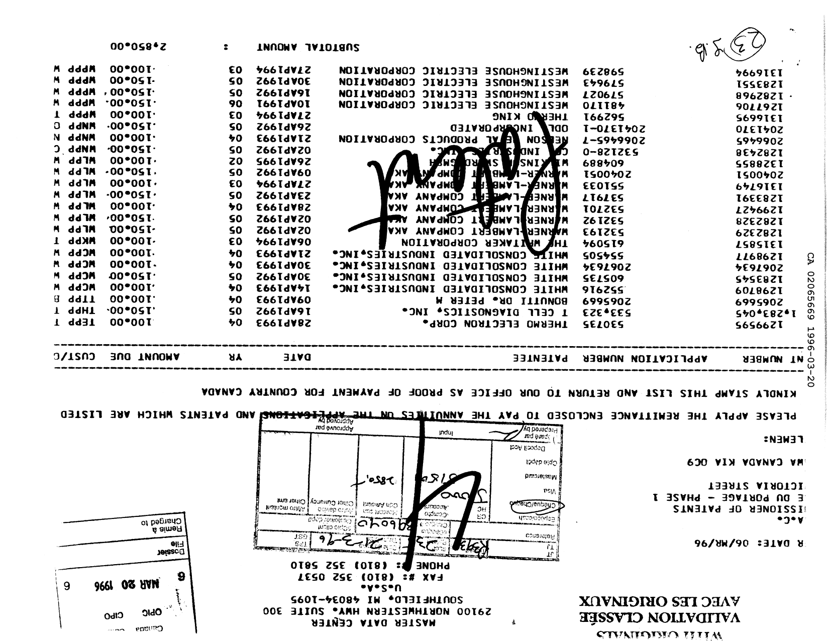 Document de brevet canadien 2065669. Taxes 19960320. Image 1 de 1