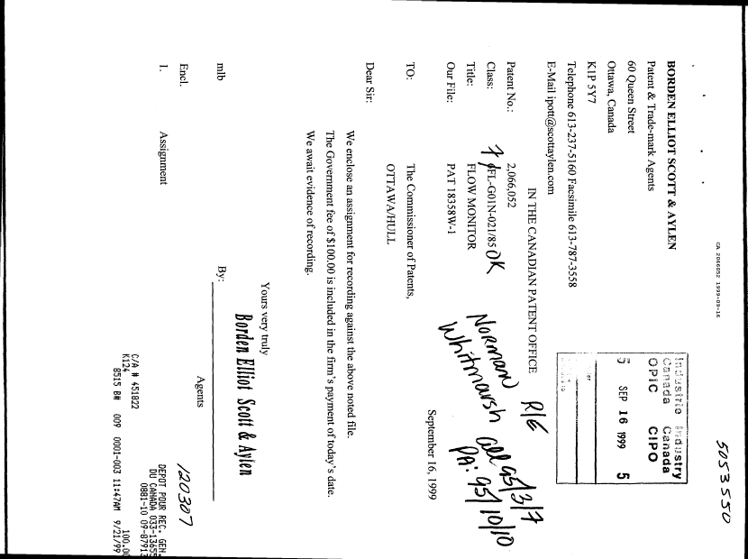 Document de brevet canadien 2066052. Demande d'entrée en phase nationale 19990916. Image 1 de 5