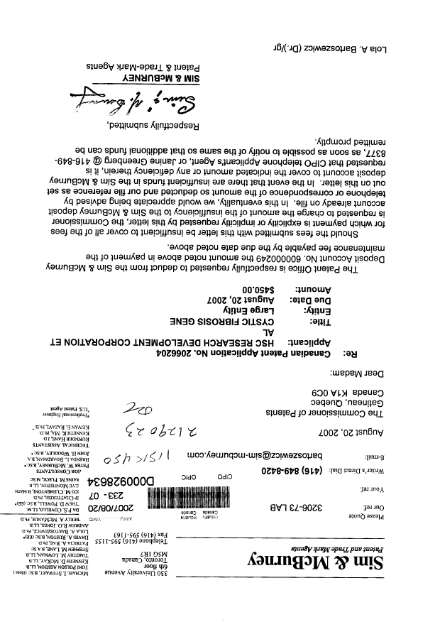 Document de brevet canadien 2066204. Taxes 20070820. Image 1 de 1