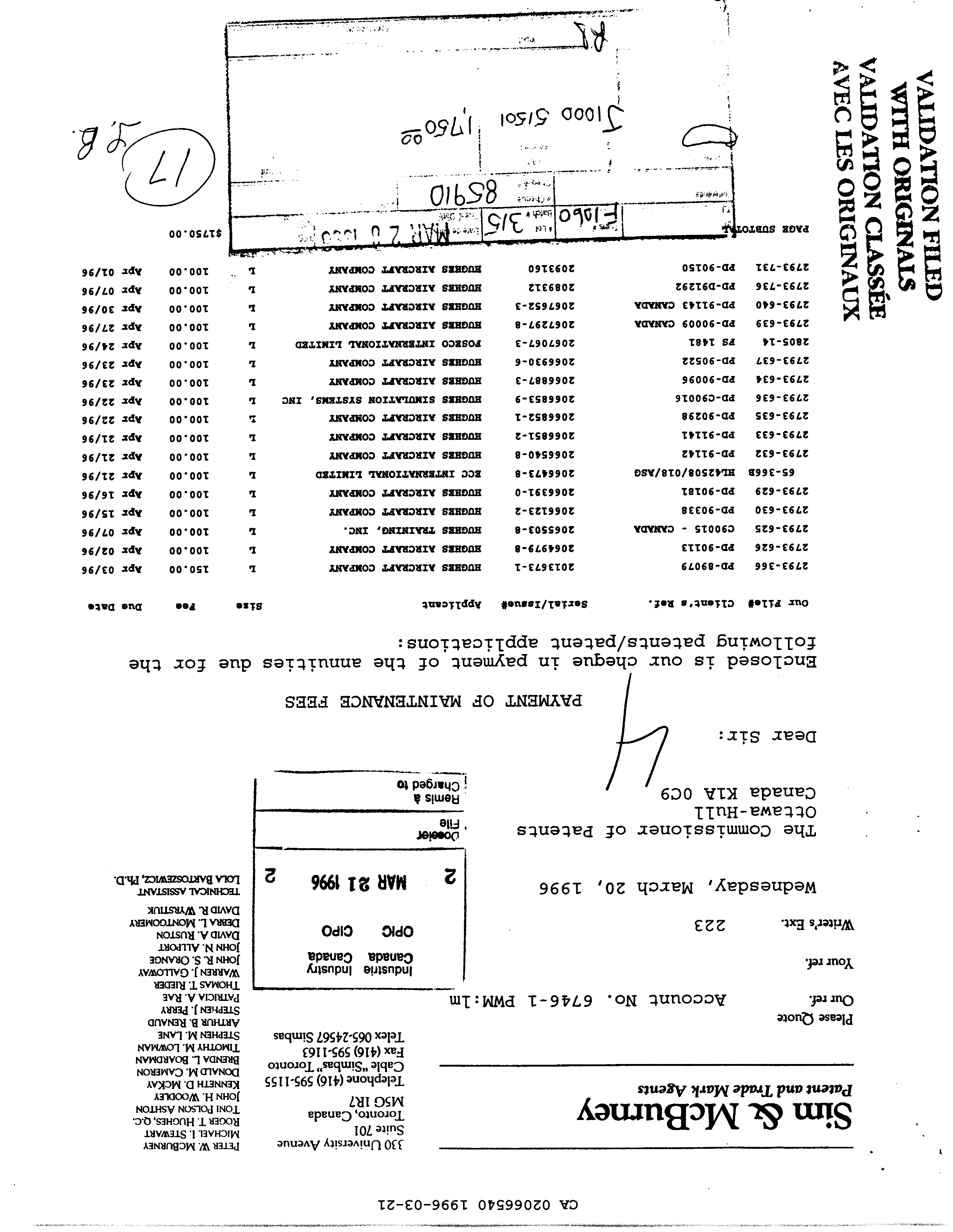 Canadian Patent Document 2066540. Fees 19951221. Image 1 of 1
