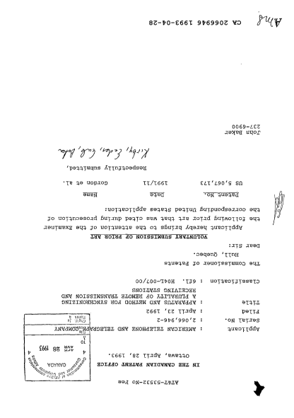 Canadian Patent Document 2066946. Prosecution Correspondence 19930428. Image 1 of 1