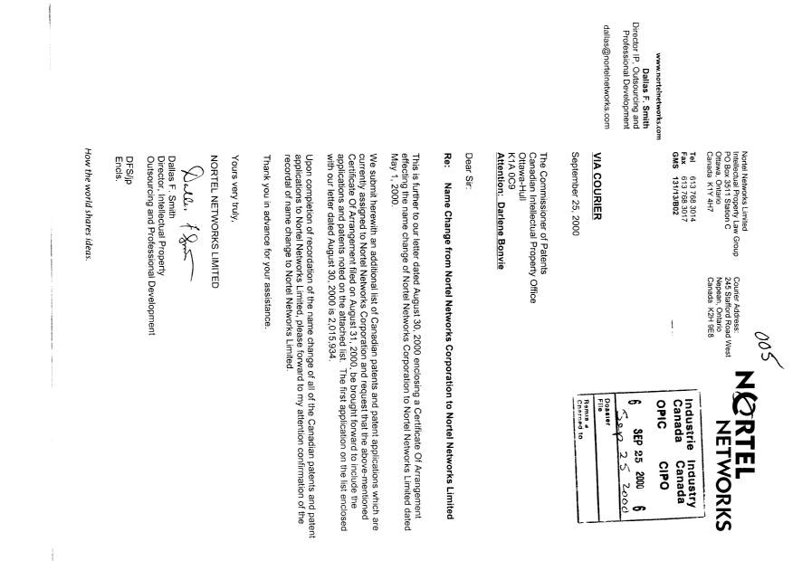 Canadian Patent Document 2067565. Assignment 20000925. Image 1 of 29